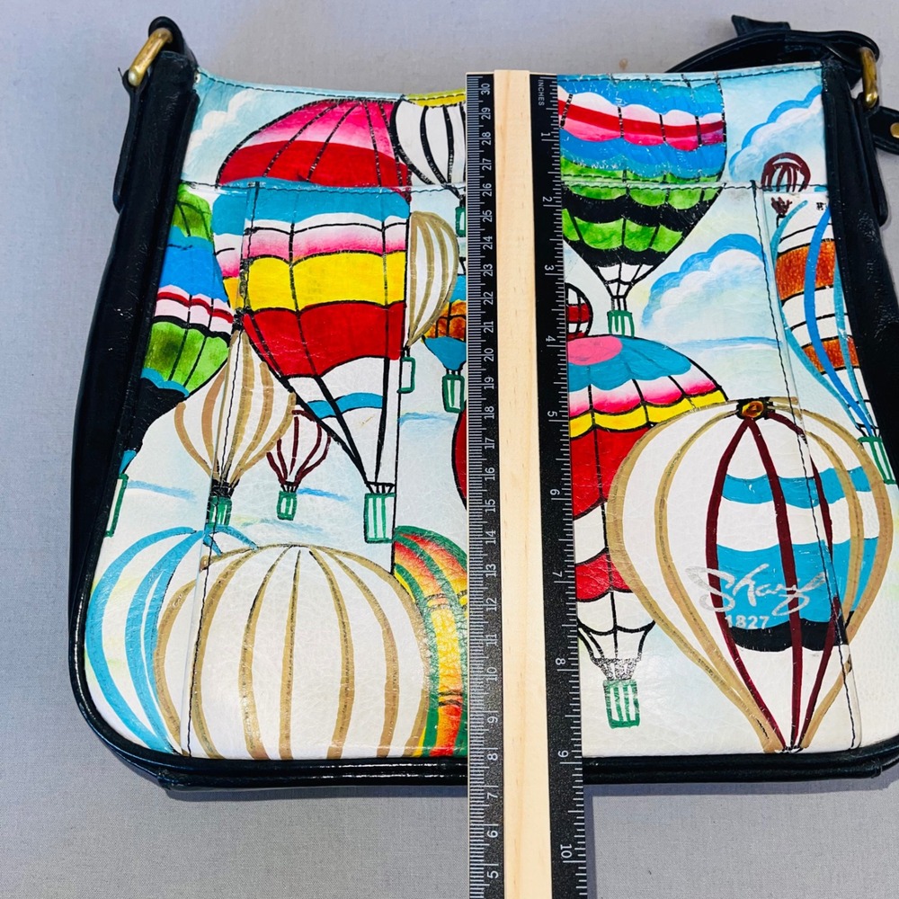 Sharif 1827 Hand Painted Genuine Leather Crossbody Bag Hot Air Balloons Multi - Picture 5 of 15
